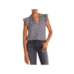 REBECCA TAYLOR Womens Navy 1/2 Button Mock Neck Cap Sleeve Wear To Work Top 0